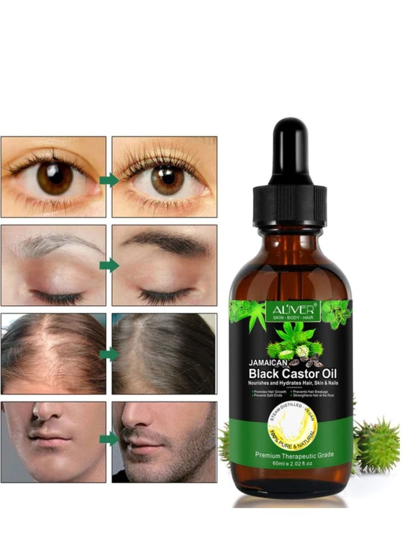 ALIVER - 60ml Jamaican Black Castor Oil for Hair 100% Pure Cold Pressed Stimulate Growth for Hair Eyelashes Eyebrows Nails Skin Moisturizer Hair Oil and Body Oil Moisturizing Massage Oil - Image 1