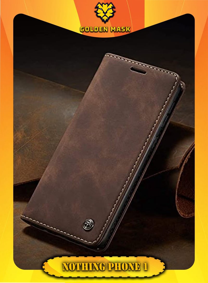 CaseMe For Nothing Phone (1) Flip Case Wallet Protection Leather Cover with Card Holder (Brown)