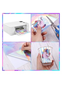 Rightsure 50 Sheets Holographic Sticker Paper Clear A4 Vinyl Sticker Paper Self Adhesive Waterproof Transparent Film, 11.7 x 8.3 Inch  - Image 4