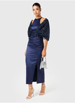 Threadz by Ajooni Detailed Off Shoulder Cape Slit Dress  - Image 4