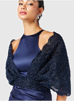 Threadz by Ajooni Detailed Off Shoulder Cape Slit Dress  - Image 3