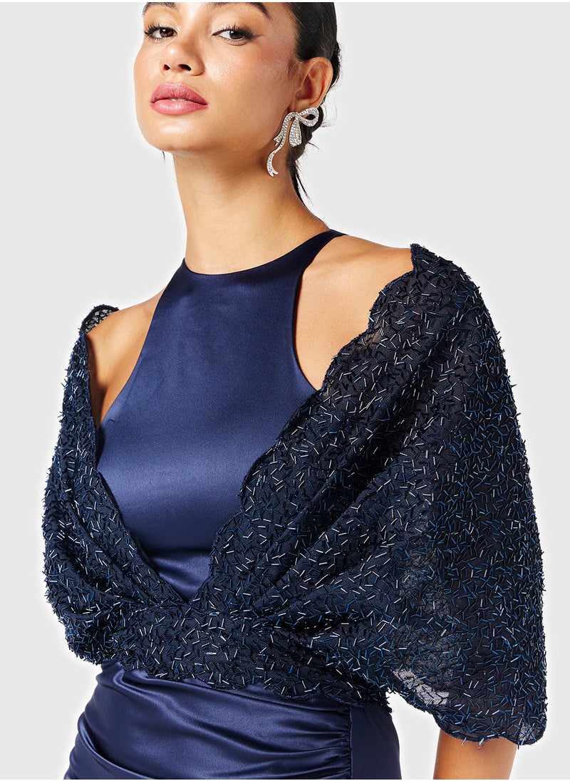 Threadz by Ajooni Detailed Off Shoulder Cape Slit Dress  - Image 3