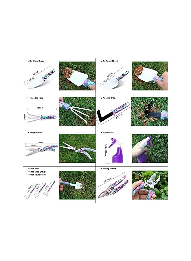 promass Garden Tools Set 10 Pieces Gardening Tools with Purple Floral Print Garden Hand Tools with Carrying Case Gardening Gifts for Women - Image 5
