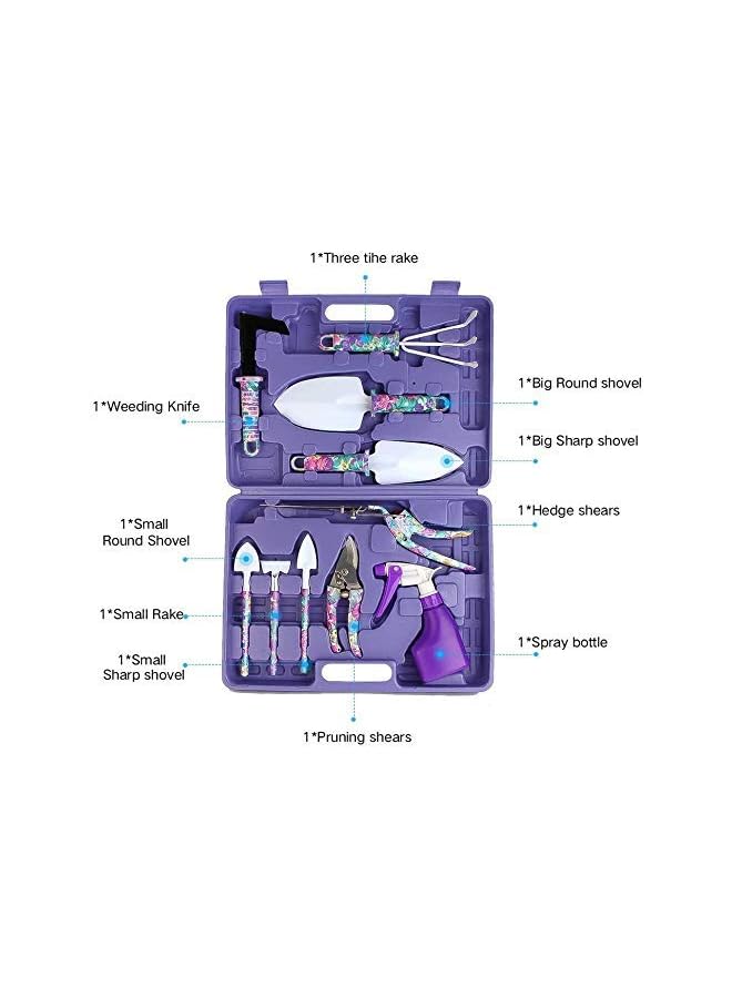 promass Garden Tools Set 10 Pieces Gardening Tools with Purple Floral Print Garden Hand Tools with Carrying Case Gardening Gifts for Women - Image 3