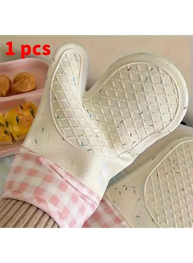 Thickened Silicone Kitchen Gloves Non Slip Heart Design Durable Flexible Cooking Cleaning White Powder Mixed Color - Image 1