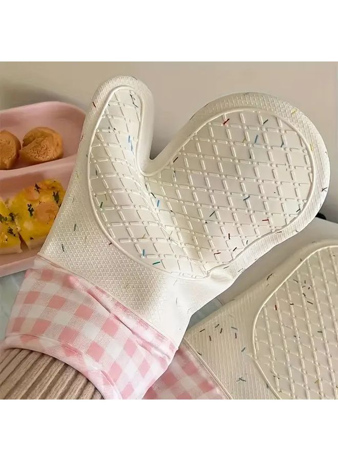 Thickened Silicone Kitchen Gloves Non Slip Heart Design Durable Flexible Cooking Cleaning White Powder Mixed Color - Image 5