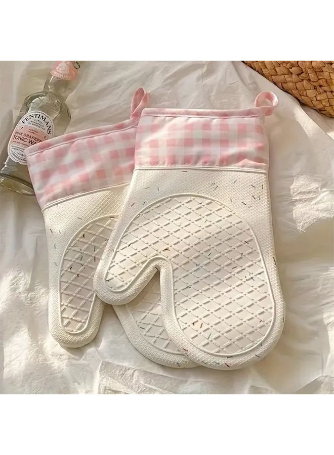 Thickened Silicone Kitchen Gloves Non Slip Heart Design Durable Flexible Cooking Cleaning White Powder Mixed Color - Image 3