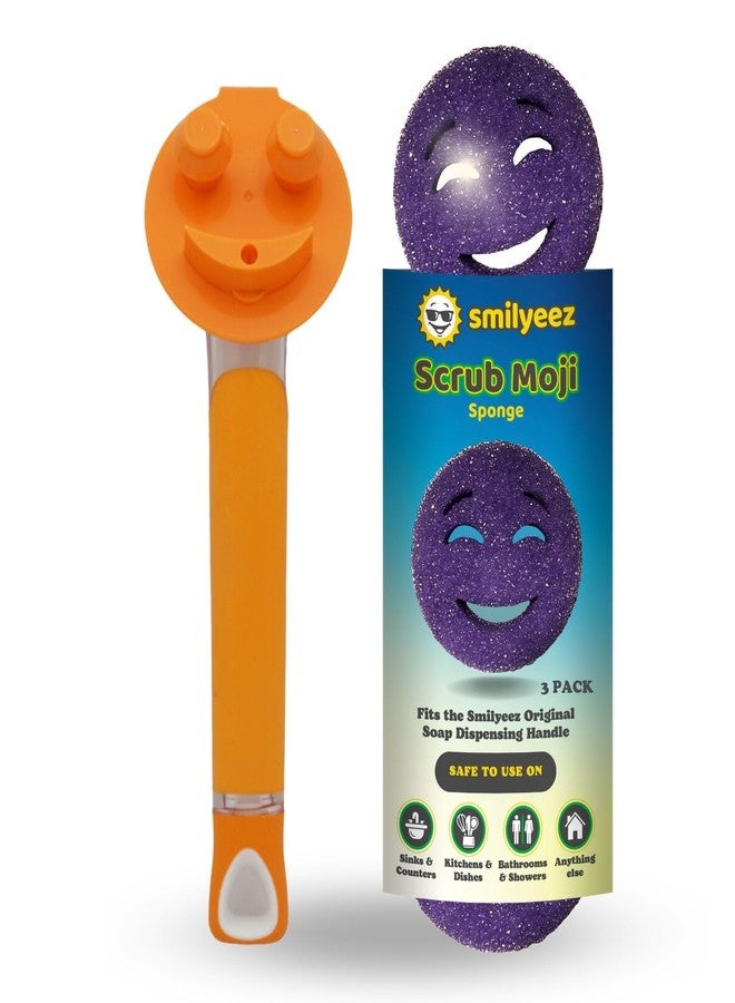 Smilyeez المقبض المبتسم الأصلي لإسفنجة سكراب دادي (علامة تجارية مسجلة) وإسفنجة سكراب موجي - (مقبض برتقالي) و3 إسفنجات سكراب موجي بنفسجية - Image 1