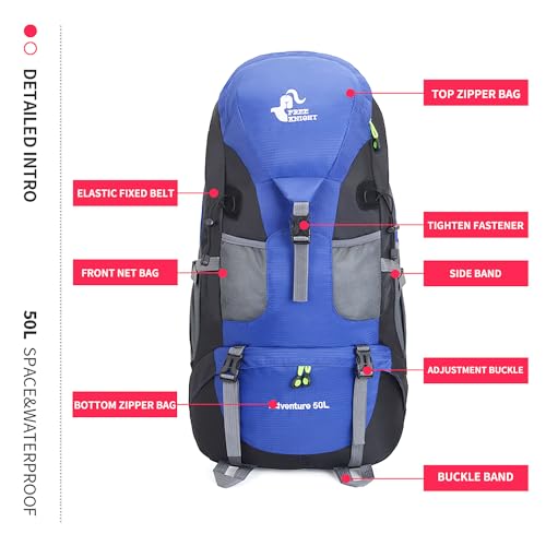 Bseash 50L Hiking Backpack, Water Resistant Lightweight Outdoor Sport Daypack Travel Bag for Camping Climbing Skiing Cycling (Blue - No Shoe Compartment) - Image 5