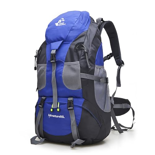 Bseash 50L Hiking Backpack, Water Resistant Lightweight Outdoor Sport Daypack Travel Bag for Camping Climbing Skiing Cycling (Blue - No Shoe Compartment) - Image 1
