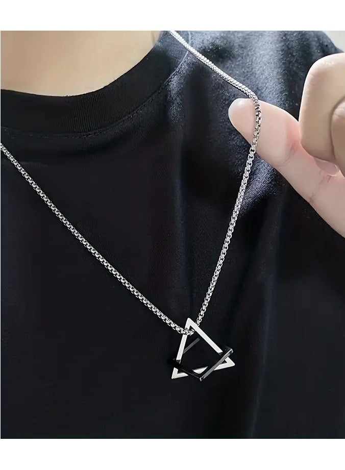 Home Clearance Sale Stainless Steel Geometric Pendant Necklace for Men Personality High-end Fashion Accessory Couple Gift - Image 5