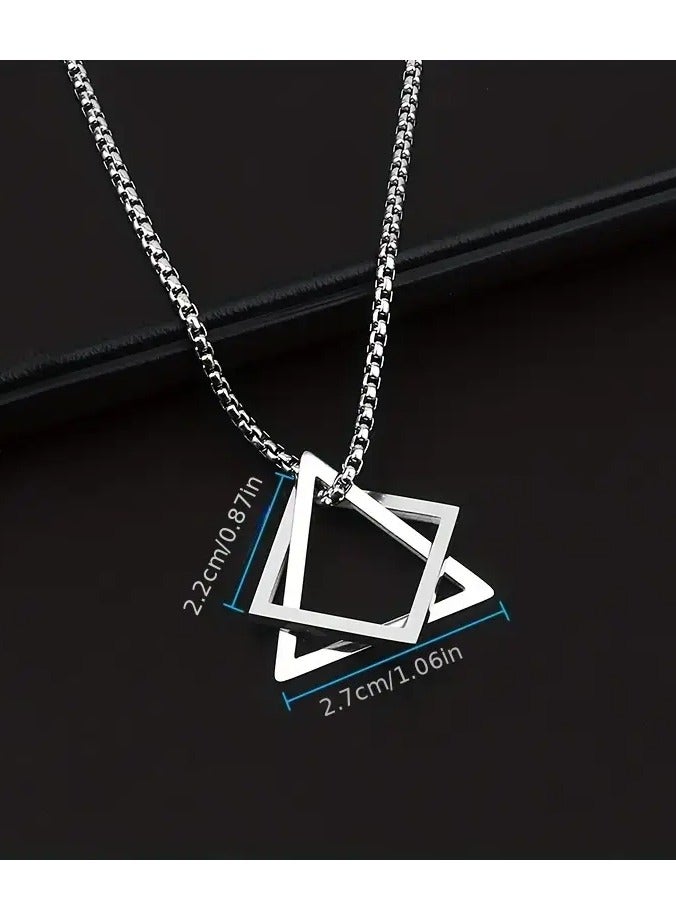 Home Clearance Sale Stainless Steel Geometric Pendant Necklace for Men Personality High-end Fashion Accessory Couple Gift - Image 4