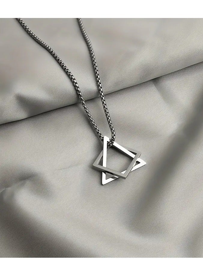 Home Clearance Sale Stainless Steel Geometric Pendant Necklace for Men Personality High-end Fashion Accessory Couple Gift - Image 2