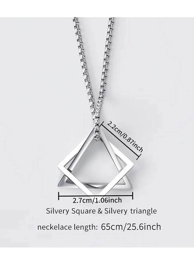 Home Clearance Sale Stainless Steel Geometric Pendant Necklace for Men Personality High-end Fashion Accessory Couple Gift - Image 3