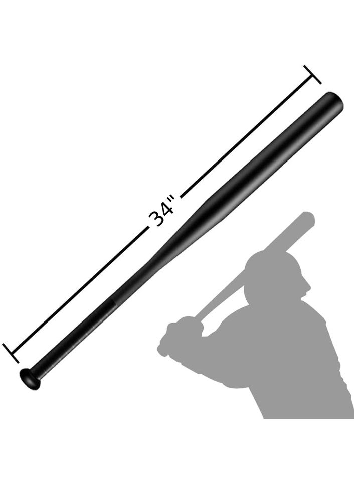 بات مضرب بيسبول من الألومنيوم بطول 34 بوصة للتدريب على البيسبول والسوفتبول والدفاع عن النفس، أسود - Image 3