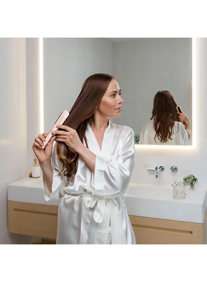 Cherry Blossom Pink Straightening Brush with LCD Display Built-in comb teeth straightener Heat-resistant rapid heating with automatic shut-off safety feature Suitable for all hair types Perfectly meets professional salon-level home care needs (USB rechargeable) - Image 3