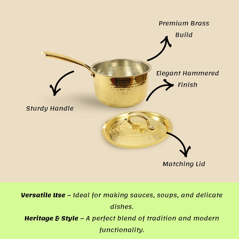 Spillbox Putrika Brass Hammered Sauce Pot Cookware|Dishwasher Safe|Food Grade |Heavy |FryPan |Curry |Stirfry|Deepfry-Hammered Sauce Pot with lid (Small) - Image 5
