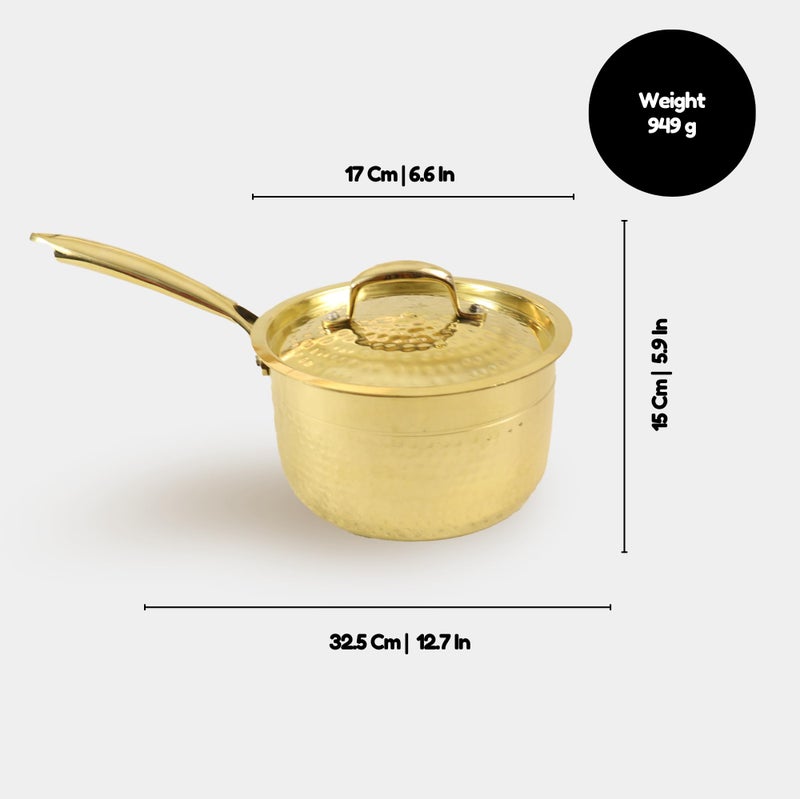 Spillbox Putrika Brass Hammered Sauce Pot Cookware|Dishwasher Safe|Food Grade |Heavy |FryPan |Curry |Stirfry|Deepfry-Hammered Sauce Pot with lid (Small) - Image 4