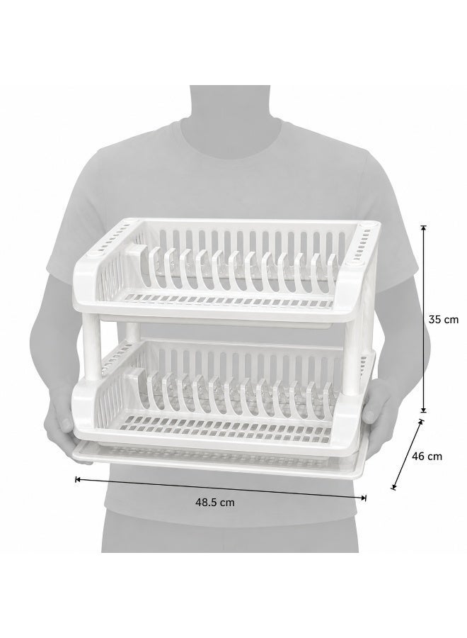 Master Gold 2-Tier Plastic Dish Drying Rack with Drainboard | Dish Racks for Cutlery | Utensil Drying Rack | Sturdy Plastic Organizer for Kitchen Counter - Image 2