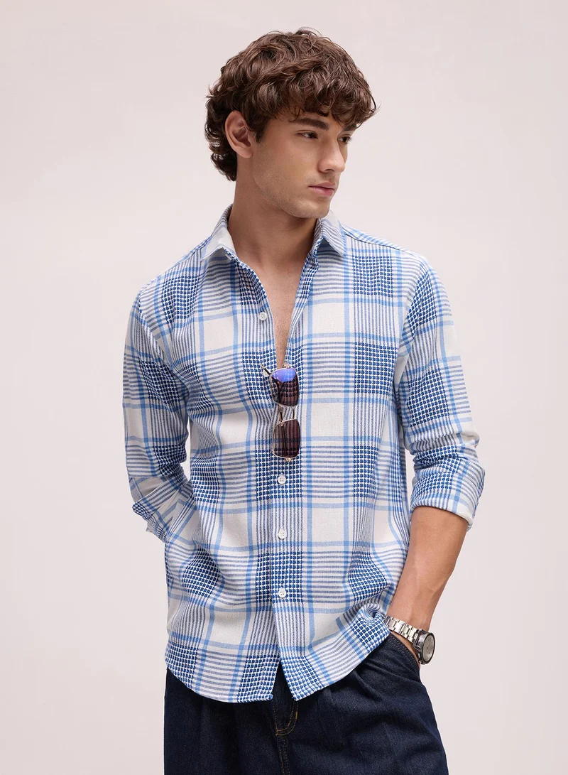 CAHOOT Men's Blue Checkered Regular Shirt For Casual Wear | Collared Neck | Long Sleeve | Button Closure | Cotton Shirt Crafted With Comfort Fit For Everyday Wear (3654)