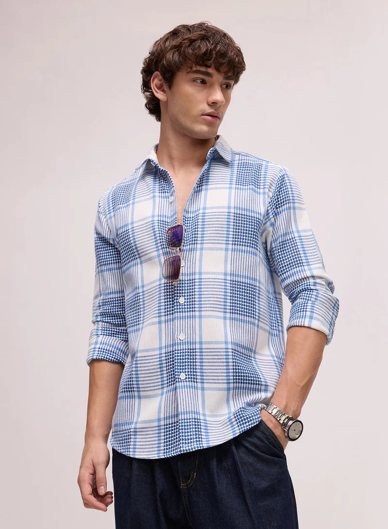 CAHOOT Men's Blue Checkered Regular Shirt For Casual Wear | Collared Neck | Long Sleeve | Button Closure | Cotton Shirt Crafted With Comfort Fit For Everyday Wear (3654)