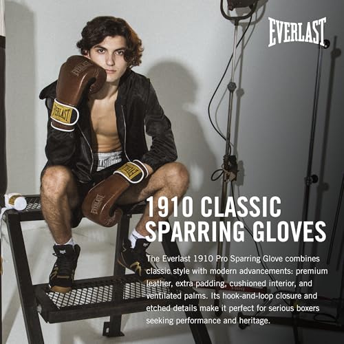 Everlast 1910 Leather Boxing Gloves | Vintage Training Gloves for Men and Women | Hook and Loop with Triple-Layer Foam | Heavy Bag & Fitness Training - Image 2