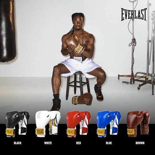 Everlast 1910 Leather Boxing Gloves | Vintage Training Gloves for Men and Women | Hook and Loop with Triple-Layer Foam | Heavy Bag & Fitness Training - Image 5