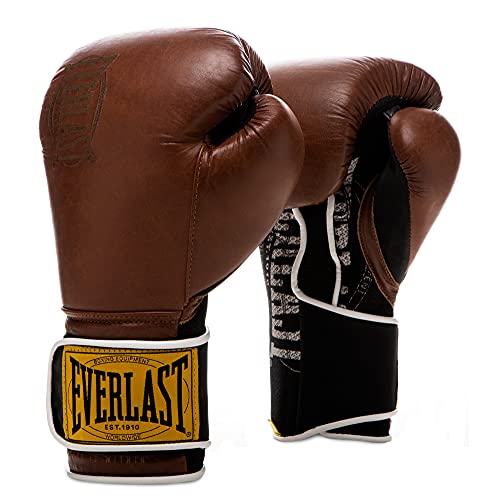 Everlast 1910 Leather Boxing Gloves | Vintage Training Gloves for Men and Women | Hook and Loop with Triple-Layer Foam | Heavy Bag & Fitness Training - Image 1