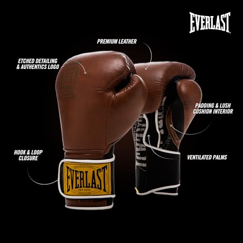 Everlast 1910 Leather Boxing Gloves | Vintage Training Gloves for Men and Women | Hook and Loop with Triple-Layer Foam | Heavy Bag & Fitness Training - Image 4
