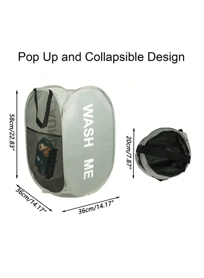 Home Laundry Basket, Foldable Storage Basket, Mesh Popup Laundry Basket, Collapsible Clothes Washing Laundry Hamper with Carry Handle,Grey - Image 2