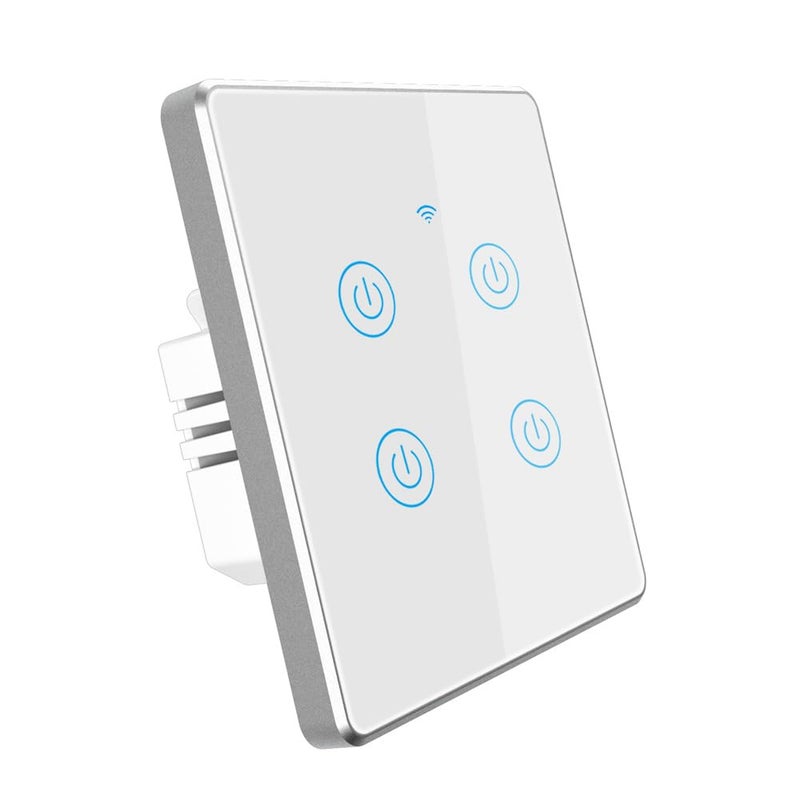 Tichondrius WiFi Smart Wall Light Switch, Metal Border Touch Switches, Glass Panel, No Neutral Wire Required, Remote Control Smart Life/Tuya App, Work with Alexa, Google Home (White Silver, 4 Gang) - Image 1