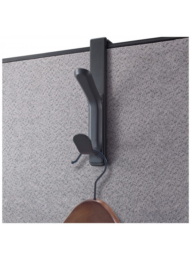 Officemate Double Coat Hooks for Cubicle Panels, Adjustable 1.25-3.5 Inch, Charcoal (22005) - Image 1