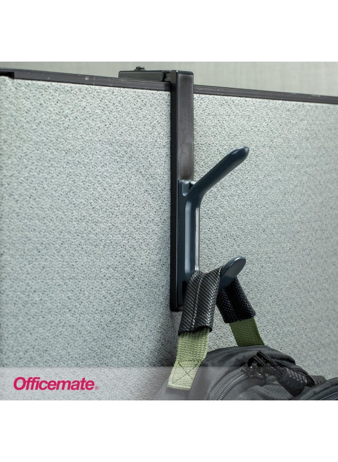 Officemate Double Coat Hooks for Cubicle Panels, Adjustable 1.25-3.5 Inch, Charcoal (22005) - Image 4