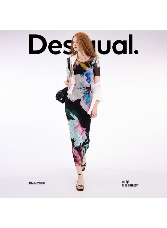 DESIGUAL ss25 Floral Print Stretch Slim-fit Short-sleeve Dress - Image 3