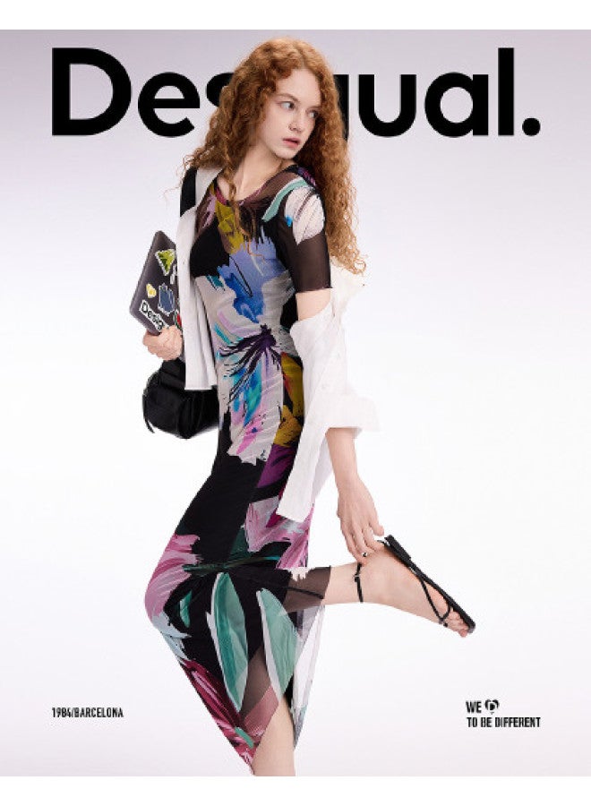 DESIGUAL ss25 Floral Print Stretch Slim-fit Short-sleeve Dress - Image 1