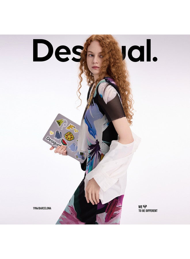 DESIGUAL ss25 Floral Print Stretch Slim-fit Short-sleeve Dress - Image 4