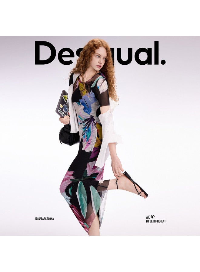 DESIGUAL ss25 Floral Print Stretch Slim-fit Short-sleeve Dress - Image 2