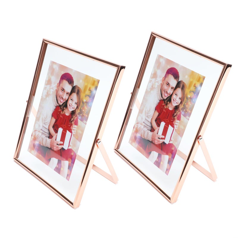 AhaGo Rose Gold Floating Frame68 Vertical 2 Set For Picture 5x7 4x6 35x5 Tabletop Shelf Photo Frames Classy Gift For Mothers Day Wedding Home or Office Dcor