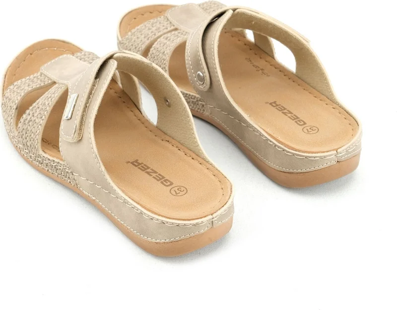 جيزر Summer Women's Faux Leather Comfortable Insole Single Velcro Belt Adjustable Daily Slippers