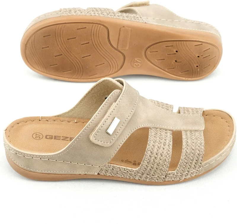 جيزر Summer Women's Faux Leather Comfortable Insole Single Velcro Belt Adjustable Daily Slippers
