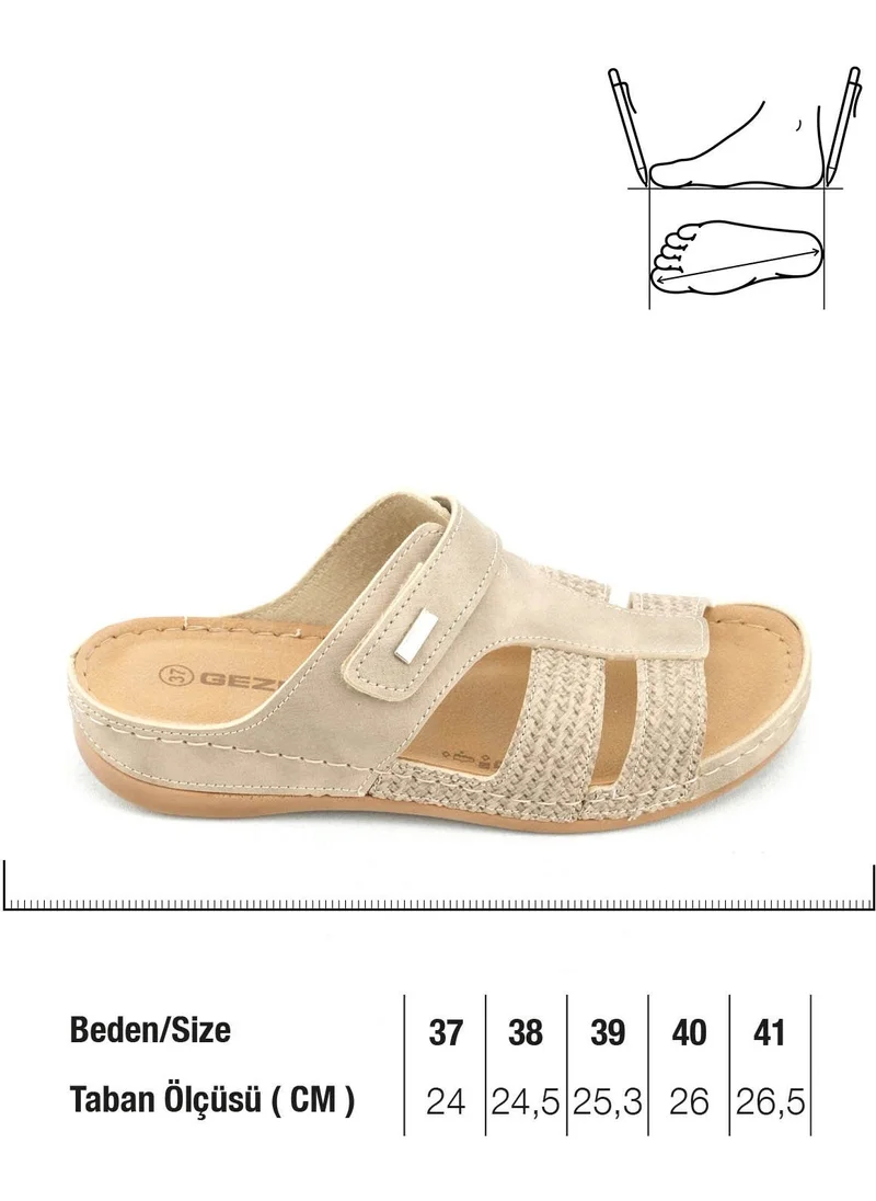 جيزر Summer Women's Faux Leather Comfortable Insole Single Velcro Belt Adjustable Daily Slippers