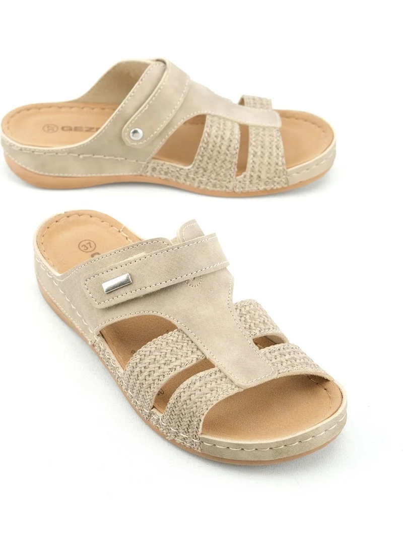 جيزر Summer Women's Faux Leather Comfortable Insole Single Velcro Belt Adjustable Daily Slippers