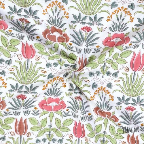 TOAIArt Premium Jaipuri Dohar | AC Blanket Summer Quilt | Hand Block Printed | 3 Layers | Reversible | 150GSM 100% Mulmul Cotton | 100% Cotton Flannel Filling | Single 60" X 90" |Spring Floral - Image 3