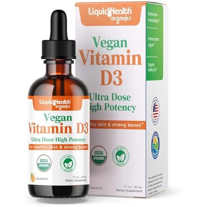 LIQUIDHEALTH Vitamin D3 4000 IU, USDA Organic Vitamin D Liquid Drops for Adults & Kids, Vegan Vitamin D for Immune System Support, Bone Health, Mood Support, Healthy Skin - Made in USA (2 oz) - Image 1