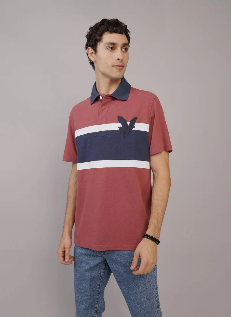 American Eagle Colorblock Logo Flex Pique Polo Shirt