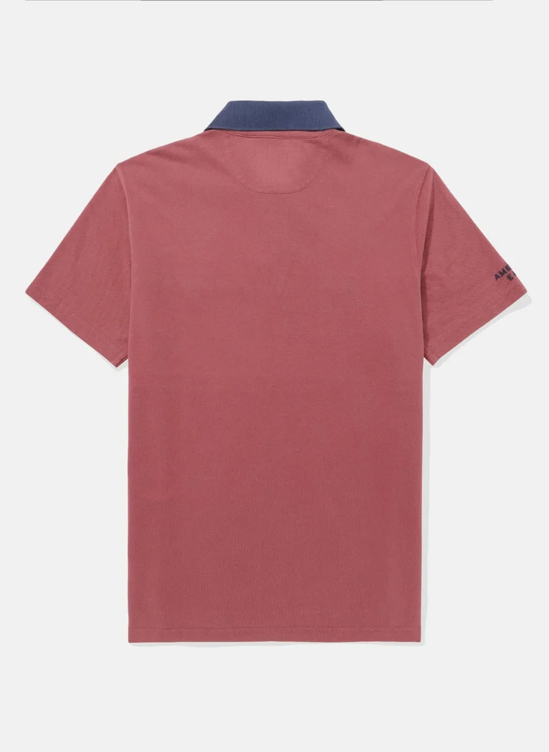 American Eagle Colorblock Logo Flex Pique Polo Shirt