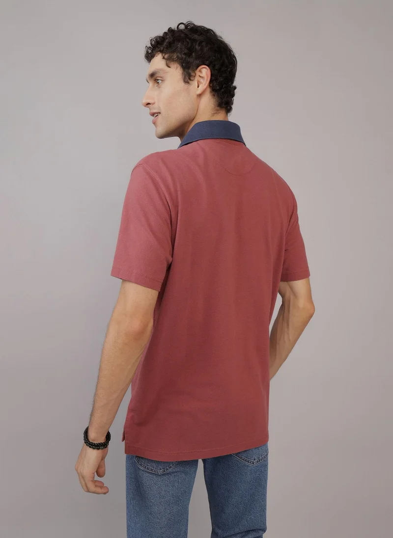 American Eagle Colorblock Logo Flex Pique Polo Shirt
