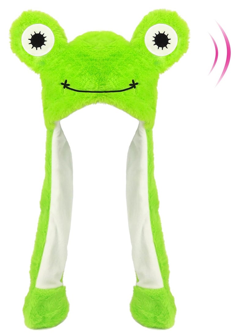 SYOSI Frog Hat with Ears Moving Jumping Pop Up Beating Hat Plush Holiday Cosplay Dress Up Funny  Winter Birthday Gift for Kids Boys Girls Green - Image 1