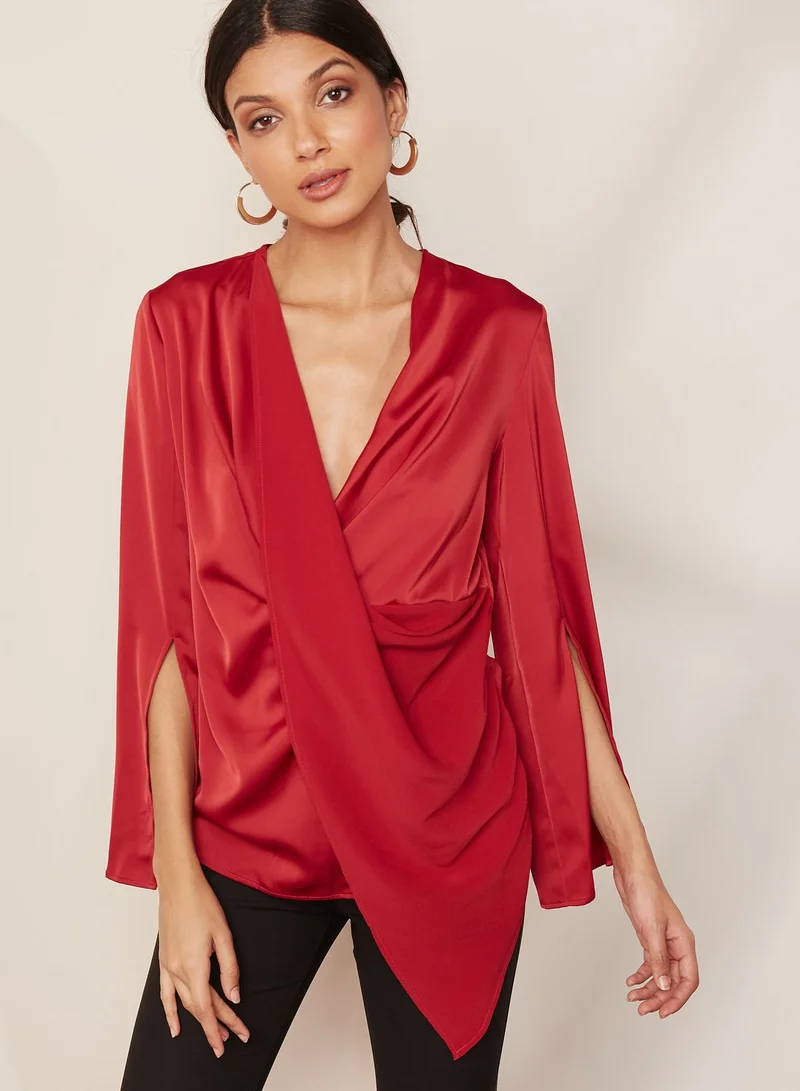 Cmeo collective Drape Front Split Sleeve Blouse