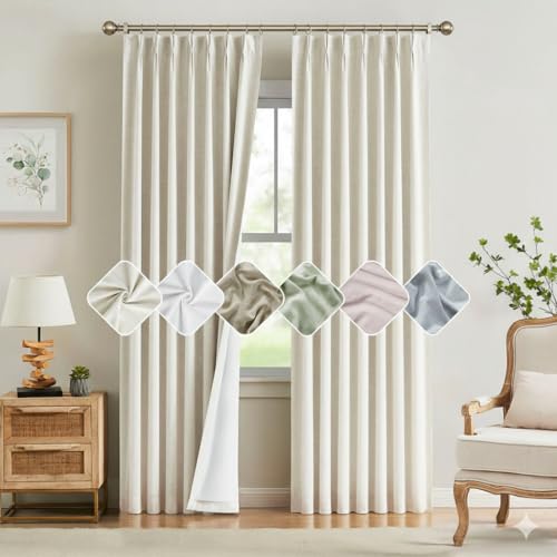 Kayne Studio Natural Pinch Pleated Full Blackout Curtains, Linen Blend Room Darkening Thermal Insulated Soundproof Drapes, 84 Inch Back Tab Window Curtains for Living Room Bedroom (2 Panels, 40"x84") - Image 1
